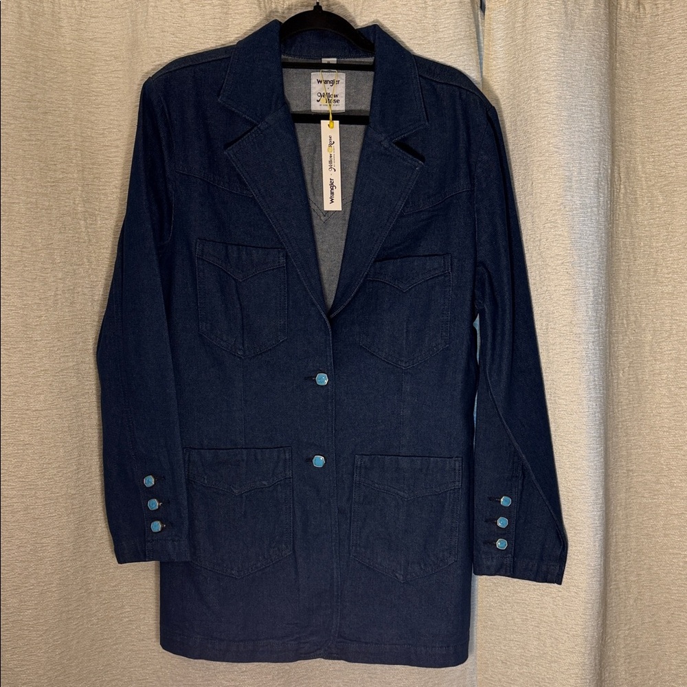 Long Dark Blue Denim Blazer Jacket - Wrangler